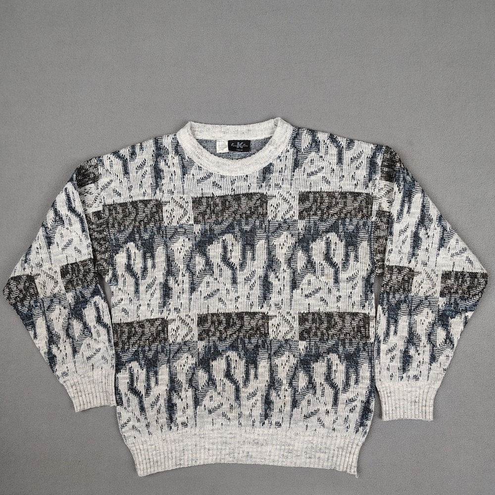 Vintage Kensington Italian Wool Blend Knit Sweater Men Medium Crewneck Abstract